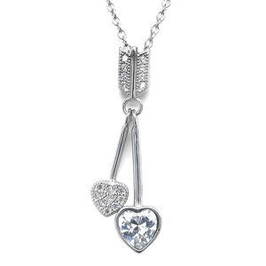 Stříbrný náhrdelník se zirkony dvě srdce bílá 12037.1 crystal
