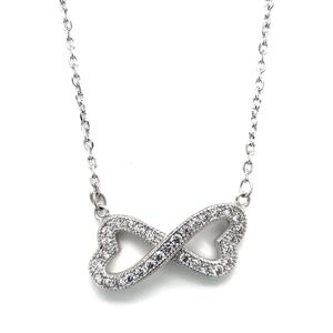 Stříbrný náhrdelník se zirkony dvě srdce v nekonečno spojená bílá 12039.1 crystal