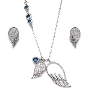 Sada šperků se zirkony náušnice a přívěsek bílá křídla a modré krystaly 19001.3 sapphire