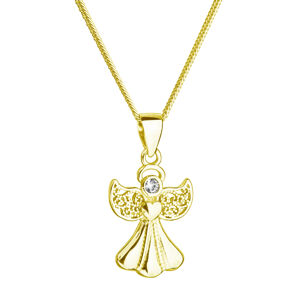Pozlacený stříbrný náhrdelník anděl se Swarovski krystaly bílý 32077.1