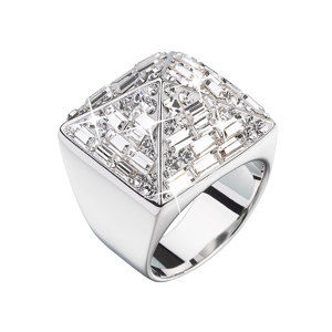 Stříbrný prsten s krystaly bílá pyramida 35810.1