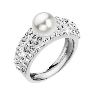 Stříbrný prsten s krystaly a perlou 35032.1