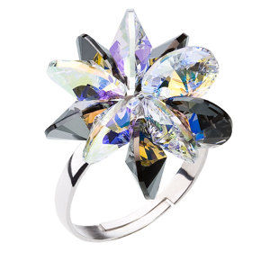 Stříbrný prsten s krystaly Swarovski šedo-zlatá kytička 35024.5