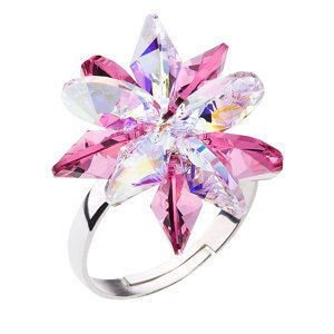 Stříbrný prsten s krystaly Swarovski růžová kytička 35024.3 rose