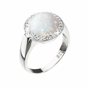 Stříbrný prsten se syntetickým opálem a krystaly Swarovski bílý 35060.1