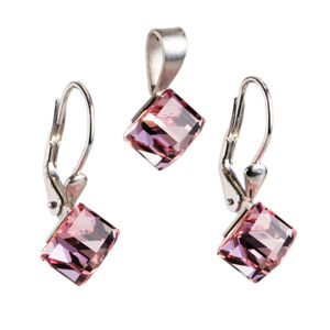 Sada šperků s krystaly náušnice a přívěsek růžová kostička 39068.3 light rose