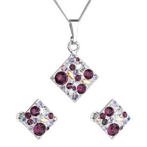 Sada šperků s krystaly Swarovski náušnice, řetízek a přívěsek fialový kosočtverec 39126.3 amethyst