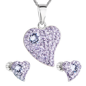 Sada šperků s krystaly Swarovski náušnice,řetízek a přívěsek fialové srdce 39170.3