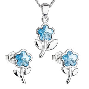 Sada šperků s krystaly Swarovski náušnice,řetízek a přívěsek modrá kytička 39172.3