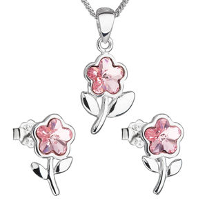 Sada šperků s krystaly Swarovski náušnice,řetízek a přívěsek růžová kytička 39172.3 light rose