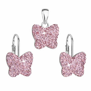 Sada šperků s krystaly Preciosa náušnice a přívěsek růžový motýl 39144.3 lt.rose