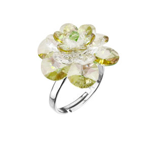 Stříbrný prsten s krystaly zelená kytička 75002.3 lum.green