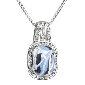 Stříbrný náhrdelník obdélník modrobílý mramor se Swarovski krystaly 72065.1