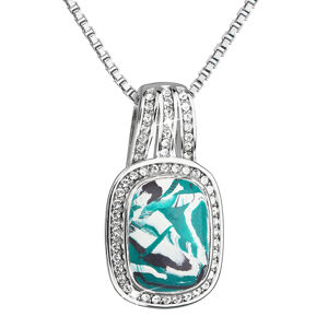 Stříbrný náhrdelník obdélník zelenobílý mramor se Swarovski krystaly 72066.1