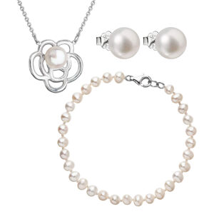 Sada stříbrných šperků s bílou říční perlou a náhrdelník kytička AG SADA 4