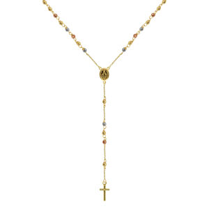 Zlatý 14 karátový náhrdelník růženec s křížem a medailonkem s Pannou Marií RŽ07 multi