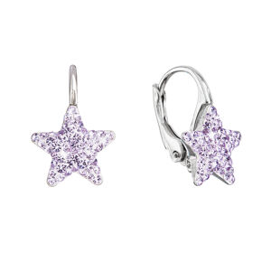 Stříbrné náušnice visací s Preciosa krystaly fialové hvězdičky 31311.3 violet