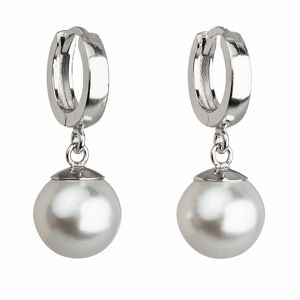 Stříbrné náušnice visací s perlou Preciosa bílé kulaté 31151.1