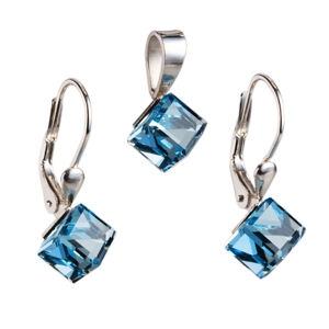 Sada šperků s krystaly náušnice a přívěsek modrá kostička 39068.3 aqua
