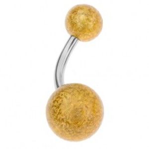 Akrylový piercing do bříška, kuličky s pískovaným povrchem zlaté barvy PC03.23