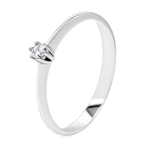Briliantový prsten z bílého 375 zlata - tenká hladká ramena, čirý diamant v kulatém kotlíku - Velikost: 54