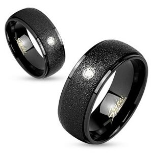 Černý ocelový prsten, blýskavý pískovaný povrch, čirý zirkonek, 6 mm - Velikost: 52