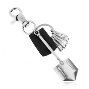 Černo-šedý patinovaný přívěsek na klíče s matným povrchem, kůže a lopata Z39.4