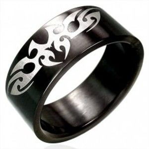 Černý ocelový prsten - TRIBAL symbol D3.15