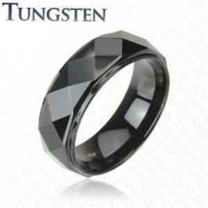 Černý prsten z wolframu, vyvýšený pás s lesklým broušeným povrchem, 8 mm Z37.4