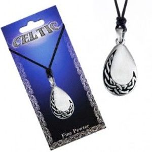 Černý šňůrkový náhrdelník - hladká kovová slzička a keltský uzel P2.16