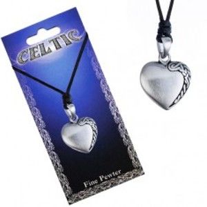 Černý šňůrkový náhrdelník, kovový přívěsek srdce, keltský uzel P3.5