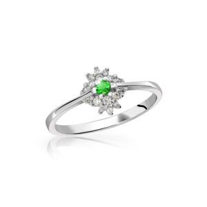 Zlatý zásnubní prsten DF 3055, bílé zlato, smaragd s diamanty 54