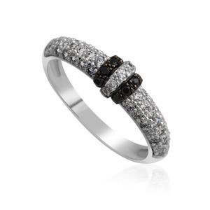 Zlatý dámský prsten DF 3190-1 z bílého zlata, black and white briliants 46