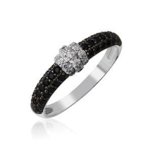 Zlatý dámský prsten DF 3190 z bílého zlata, černé a bílé diamanty 64