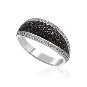 Zlatý dámský prsten DF 3353 z bílého zlata, černé a bílé diamanty