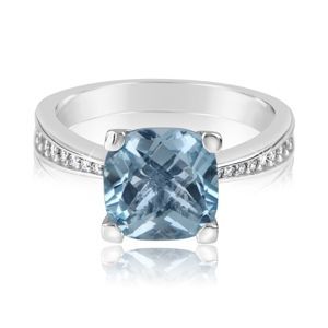 Zlatý dámský prsten DF 3487 z bílého zlata, topaz swiss blue s diamanty 53