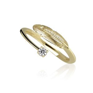 Zlatý prsten pírko DF 3836 ze žlutého zlata, s briliantem 59