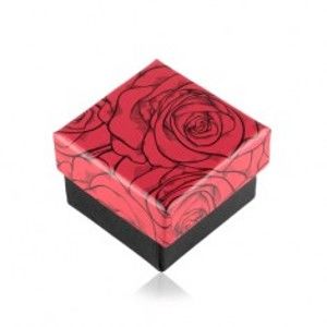 Dárková krabička na prsten nebo náušnice, vzor růží, černo-červená kombinace Y15.07