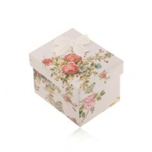 Dárková krabička na prsten, náušnice nebo přívěsek, barevné květy, mašle