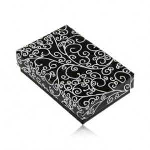 Dárková krabička na set nebo náhrdelník - černá s bílým potiskem s ornamenty