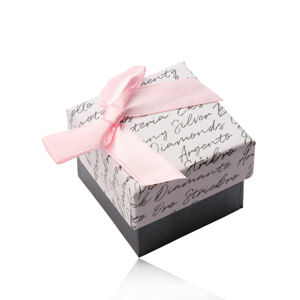 Dárková krabička s mašlí na náušnice nebo prsten - bílo-antracitová kombinace, text