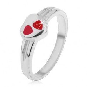 Dětský prsten z chirurgické oceli, stříbrná barva, srdce s červenou glazurou H4.02