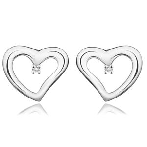 Diamantové náušnice ze stříbra 925 - srdce s čirým briliantem, puzety