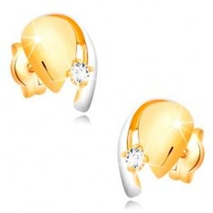 Diamantové zlaté 14K náušnice, dvoubarevná kapka se zářivým briliantem BT501.33