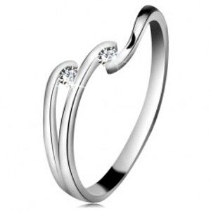Diamantový prsten z bílého 14K zlata - dva blýskavé čiré brilianty, lesklé linie ramen BT180.93/99/503.28/29