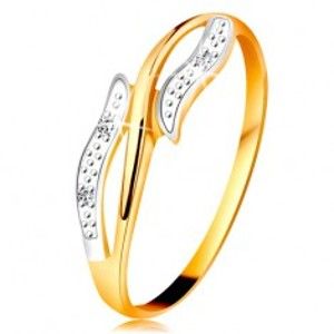 Diamantový prsten ze 14K zlata, zvlněná dvoubarevná ramena, tři čiré diamanty BT180.11/17