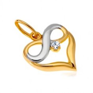 Diamantový zlatý přívěsek 585 - dvoubarevné srdce, symbol nekonečna, briliant BT504.14