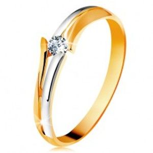 Diamantový zlatý prsten 585, zářivý čirý briliant, rozdělená dvoubarevná ramena BT178.17/23/503.88