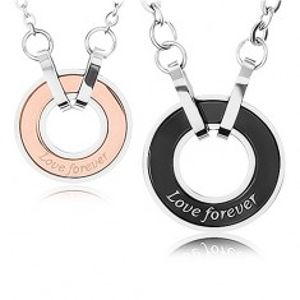 Dva náhrdelníky z oceli 316L, obrys kruhu, nápis "Love forever" U22.3
