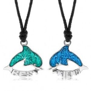 Dva šňůrkové náhrdelníky, zelený a modrý delfín, glazura, BEST FRIEND Z2.2